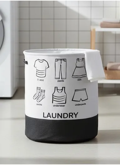 Multipurpose Foldable Waterproof Laundry Basket with Handles (D40 x H50)cm - White &amp; Black