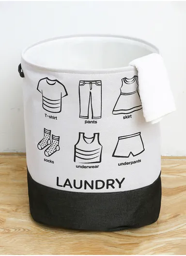 Multipurpose Foldable Waterproof Laundry Basket with Handles (D40 x H50)cm - White &amp; Black