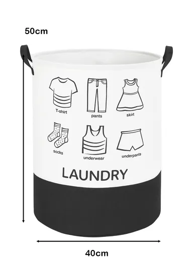 Multipurpose Foldable Waterproof Laundry Basket with Handles (D40 x H50)cm - White &amp; Black