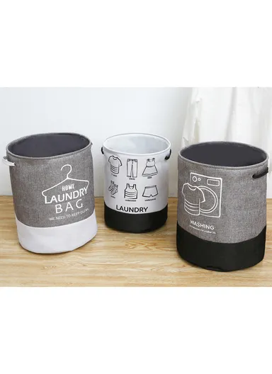 Multipurpose Foldable Waterproof Laundry Basket with Handles (D40 x H50)cm - White &amp; Black