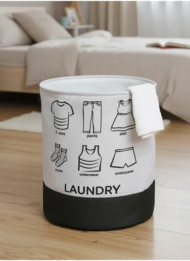 Multipurpose Foldable Waterproof Laundry Basket with Handles (D40 x H50)cm - White &amp; Black