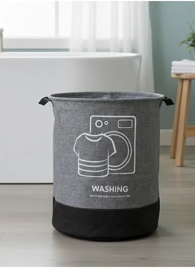 Multipurpose Foldable Waterproof Laundry Basket with Handles (D40 x H50)cm - Grey &amp; Black