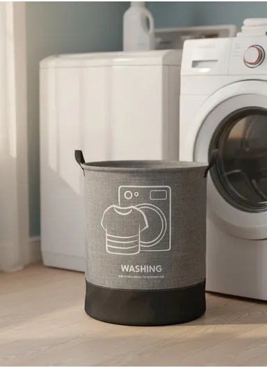 Multipurpose Foldable Waterproof Laundry Basket with Handles (D40 x H50)cm - Grey &amp; Black