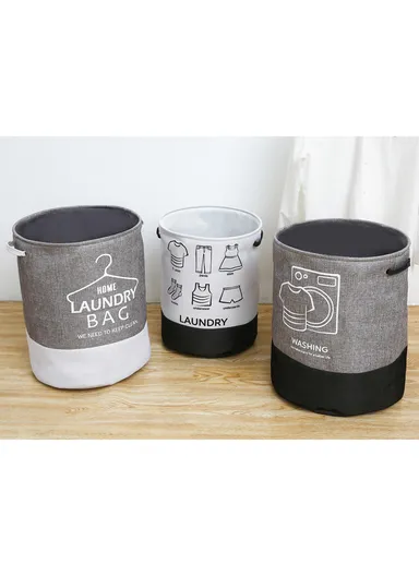 Multipurpose Foldable Waterproof Laundry Basket with Handles (D40 x H50)cm - Grey &amp; Black