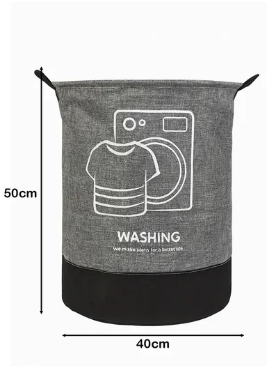 Multipurpose Foldable Waterproof Laundry Basket with Handles (D40 x H50)cm - Grey &amp; Black