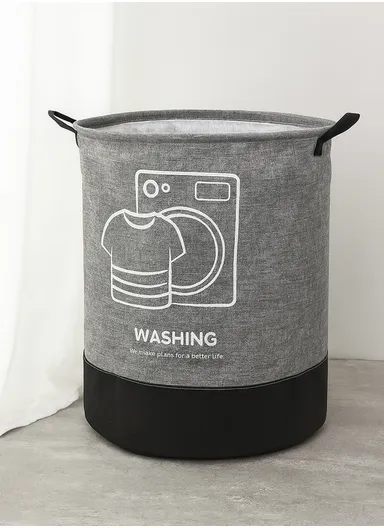 Multipurpose Foldable Waterproof Laundry Basket with Handles (D40 x H50)cm - Grey &amp; Black