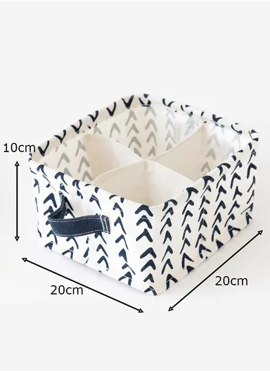 4 Grids Storage Box Organizer with Chevron Design, Foldable Drawer Divider for Multi-Purpose Use (W20 × D20 × H10)cm – White