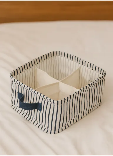 4 Grids Storage Box Organizer with Striped Design, Foldable Drawer Divider for Multi-Purpose Use (W20 × D20 × H10)cm – White