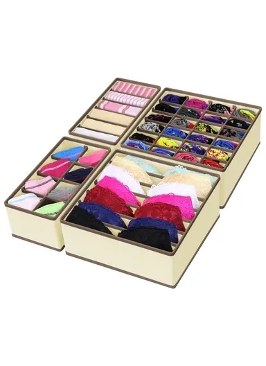 4Pcs / Set Drawer-Style Household Organizer Boxes with Divided Compartments for Underwear, Socks &amp; Accessories - Beige