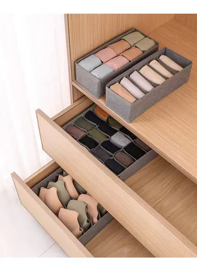 4Pcs / Set Drawer-Style Household Organizer Boxes with Divided Compartments for Underwear, Socks &amp; Accessories - Beige