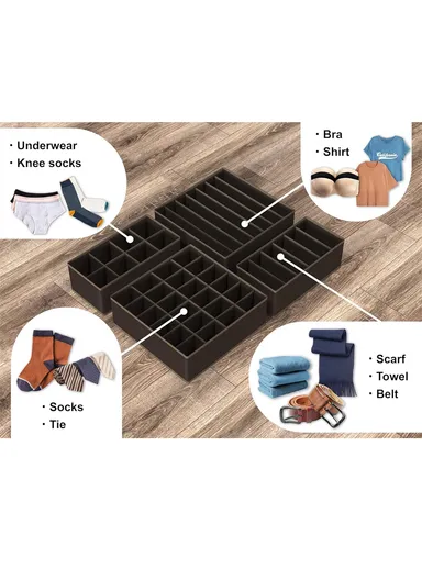 4Pcs / Set Drawer-Style Household Organizer Boxes with Divided Compartments for Underwear, Socks &amp; Accessories - Black &amp; White