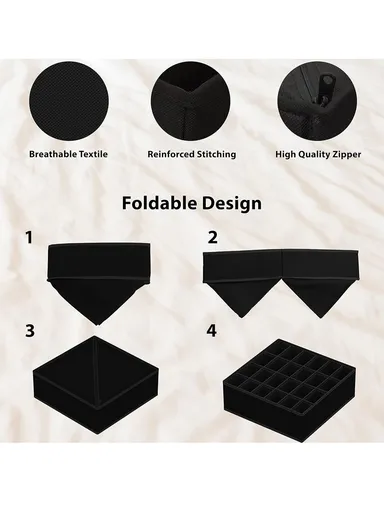 4Pcs / Set Drawer-Style Household Organizer Boxes with Divided Compartments for Underwear, Socks &amp; Accessories - Black &amp; White