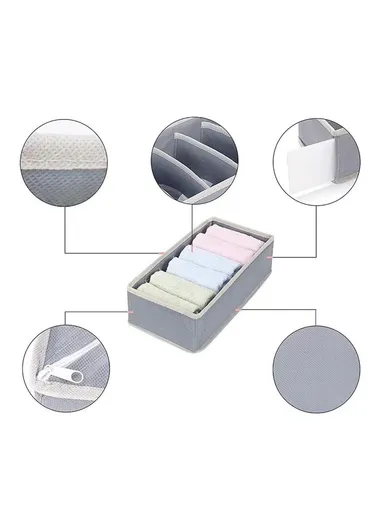 4Pcs / Set Brushed Fabric Storage Organizer Boxes with Divided Compartments for Clothes, Underwear &amp; Accessories – Grey &amp; White