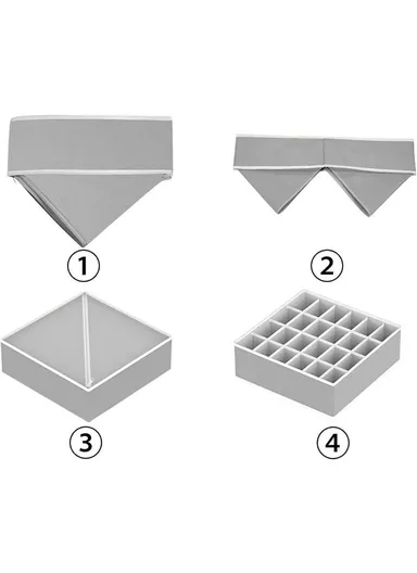 4Pcs / Set Brushed Fabric Storage Organizer Boxes with Divided Compartments for Clothes, Underwear &amp; Accessories – Grey &amp; White