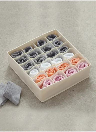 24-GRID Portable Durable &amp; Sturdy Oxford Cloth Storage Box, Multi-Purpose Storage Organizer Box (L31 x W31 x H10)cm - Beige