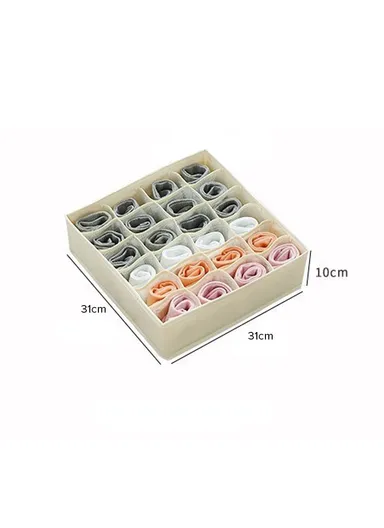 24-GRID Portable Durable &amp; Sturdy Oxford Cloth Storage Box, Multi-Purpose Storage Organizer Box (L31 x W31 x H10)cm - Beige