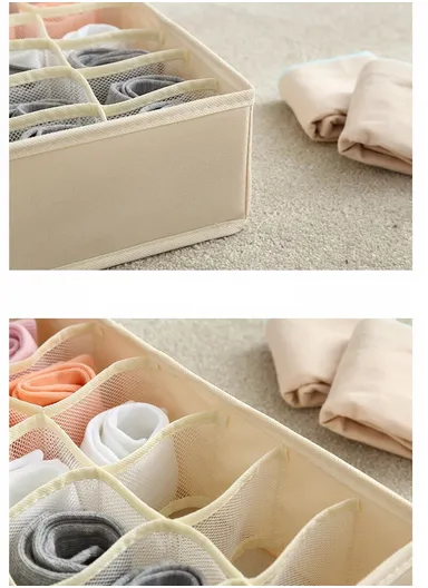 24-GRID Portable Durable &amp; Sturdy Oxford Cloth Storage Box, Multi-Purpose Storage Organizer Box (L31 x W31 x H10)cm - Beige