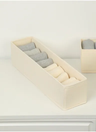 Portable Durable &amp; Sturdy Cotton Storage Box, Multi-Purpose Linen Storage Organizer Box (L32 x W10 x H10)cm - Beige