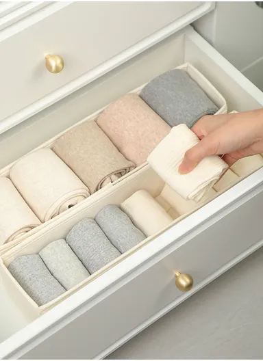 Portable Durable &amp; Sturdy Cotton Storage Box, Multi-Purpose Linen Storage Organizer Box (L32 x W10 x H10)cm - Beige