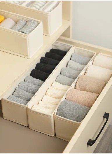 Portable Durable &amp; Sturdy Cotton Storage Box, Multi-Purpose Linen Storage Organizer Box (L32 x W10 x H10)cm - Beige
