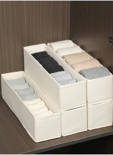 Portable Durable &amp; Sturdy Cotton Storage Box, Multi-Purpose Linen Storage Organizer Box (L32 x W10 x H10)cm - Beige