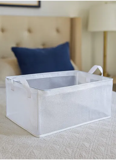 Single Layer Foldable PVC Laundry Basket with Ergonomic Handle, Portable Laundry Hamper (L47 x W28 x H19)cm - Transparent Blue