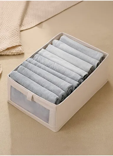 Portable See-Through Large Cotton &amp; Linen Storage Box with Handle Flap (L40 × W27 × H17)cm