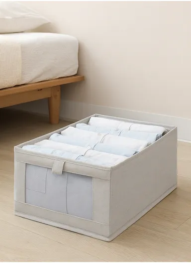 Portable See-Through Large Cotton &amp; Linen Storage Box with Handle Flap (L47 × W27 × H20)cm