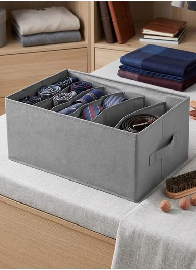 6-Section Oxford Cloth Drawer Organizer, Multi-Use Storage Box (L44 x W30 x H20)cm - Grey