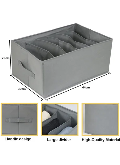 6-Section Oxford Cloth Drawer Organizer, Multi-Use Storage Box (L44 x W30 x H20)cm - Grey