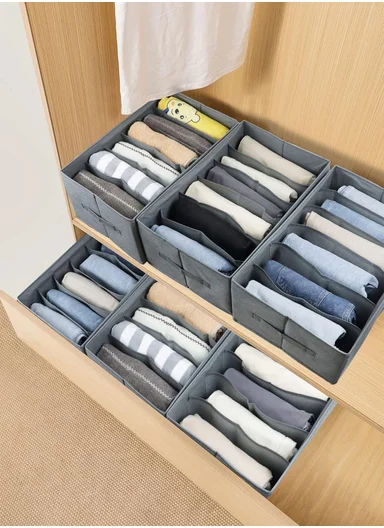 6-Section Oxford Cloth Drawer Organizer, Multi-Use Storage Box (L44 x W30 x H20)cm - Grey