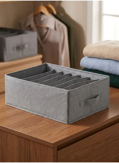 7-Section Oxford Cloth Drawer Organizer, Multi-Use Storage Box (L44 x W30 x H20)cm - Grey
