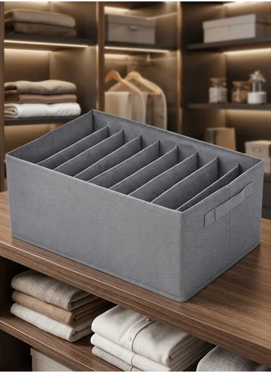 9-Section Oxford Cloth Drawer Organizer, Multi-Use Storage Box (L44 x W30 x H20)cm - Grey