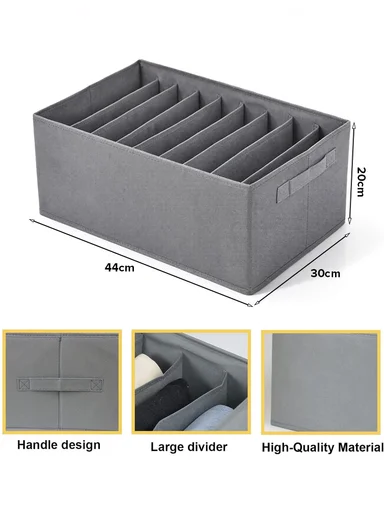 9-Section Oxford Cloth Drawer Organizer, Multi-Use Storage Box (L44 x W30 x H20)cm - Grey