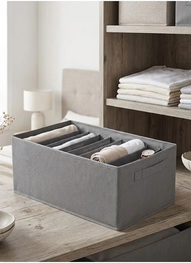 9-Section Oxford Cloth Drawer Organizer, Multi-Use Storage Box (L44 x W30 x H20)cm - Grey