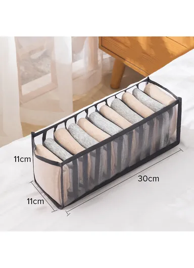 11-Grid Mesh Storage Organizer, Multi-Purpose Under-Bed Drawer Storage Box Organizer (L30 x W11 x H11)cm - Grey