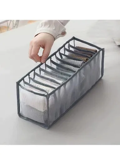 11-Grid Mesh Storage Organizer, Multi-Purpose Under-Bed Drawer Storage Box Organizer (L30 x W11 x H11)cm - Grey