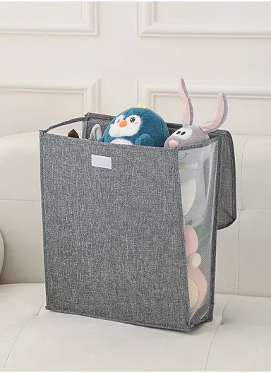 Foldable Hanging Laundry Hamper Basket, Wall-Mounted Dirty Clothes Bin (W56 x D13 x H39)cm - Grey