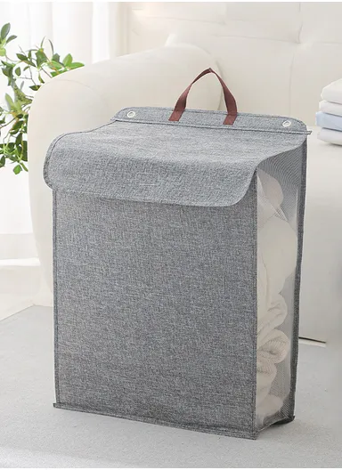 Foldable Hanging Laundry Hamper Basket, Wall-Mounted Dirty Clothes Bin (W56 x D13 x H39)cm - Grey