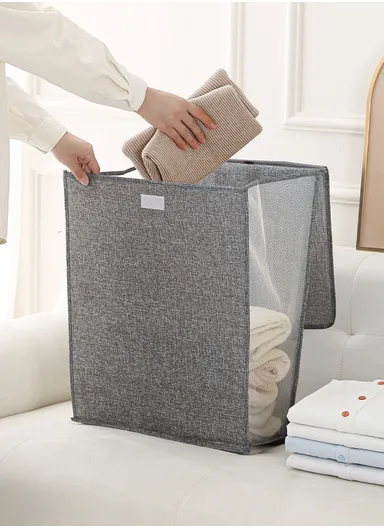 Foldable Hanging Laundry Hamper Basket, Wall-Mounted Dirty Clothes Bin (W56 x D13 x H39)cm - Grey