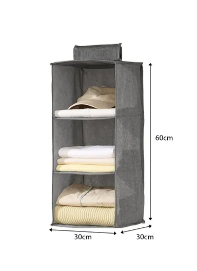 3-Layer Hanging Fabric Storage Organizer, Space-Saving Multi-Purpose (L30 × W30 × H60)cm