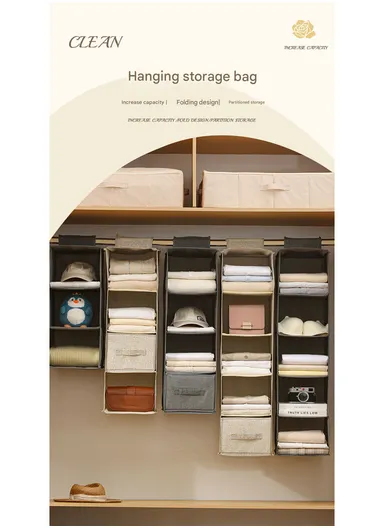 4-Layer Hanging Fabric Storage Organizer, Space-Saving Multi-Purpose (L30 × W30 × H80)cm