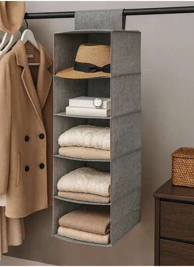 5-Layer Hanging Fabric Storage Organizer, Space-Saving Multi-Purpose (L30 × W30 × H100)cm