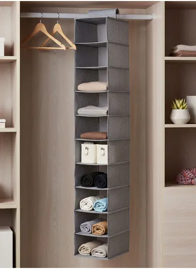 10-Layer Hanging Fabric Storage Organizer, Space-Saving Multi-Purpose (L15 × W30 × H120)cm