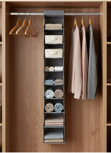 10-Layer Hanging Fabric Storage Organizer, Space-Saving Multi-Purpose (L15 × W30 × H120)cm