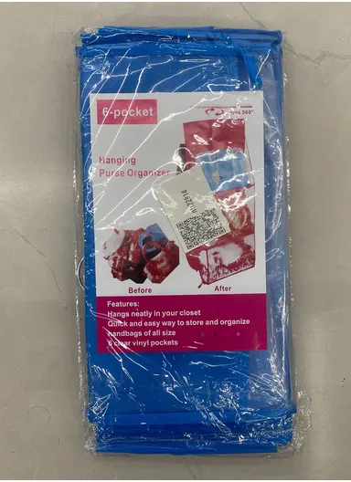 Double-Sided Closet Purse Hanging Handbag Organizer with 6 Pockets Foldable Non-Woven Fabric &amp; Transparent PVC, Space-Saving Wardrobe Organizer (L80 x W34)cm - Blue