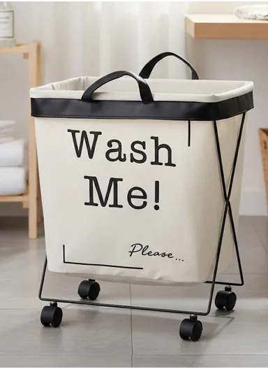 Rolling Laundry Basket with Wheels, Large Fabric Organizer with Carry Handles (W40 × D29 × H57)cm – Off White