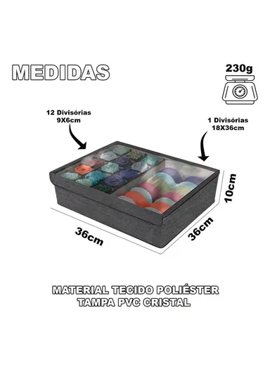 Foldable Fabric Storage Box with Lid &amp; 13 Compartments, Breathable Non-Woven Material Closet Organizer with Clear Cover (L36 x W36 x H10)cm – Dark Grey