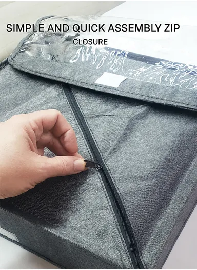 Foldable Fabric Storage Box with Lid &amp; 13 Compartments, Breathable Non-Woven Material Closet Organizer with Clear Cover (L36 x W36 x H10)cm – Dark Grey