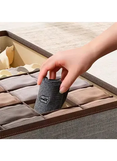 Foldable Fabric Storage Box with Lid &amp; 13 Compartments, Breathable Non-Woven Material Closet Organizer with Clear Cover (L36 x W36 x H10)cm – Dark Grey